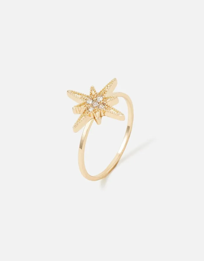 Accessorize 8 Point Star Ring White Crystal Women Rings