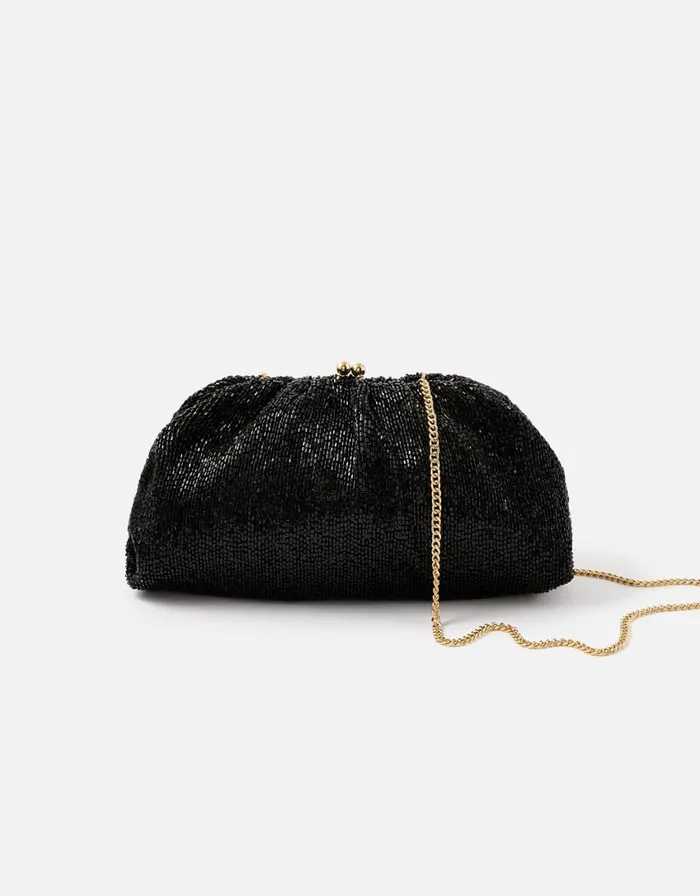 Accessorize Beaded Shimmer Clutch Bag Black Women Clutch Bags