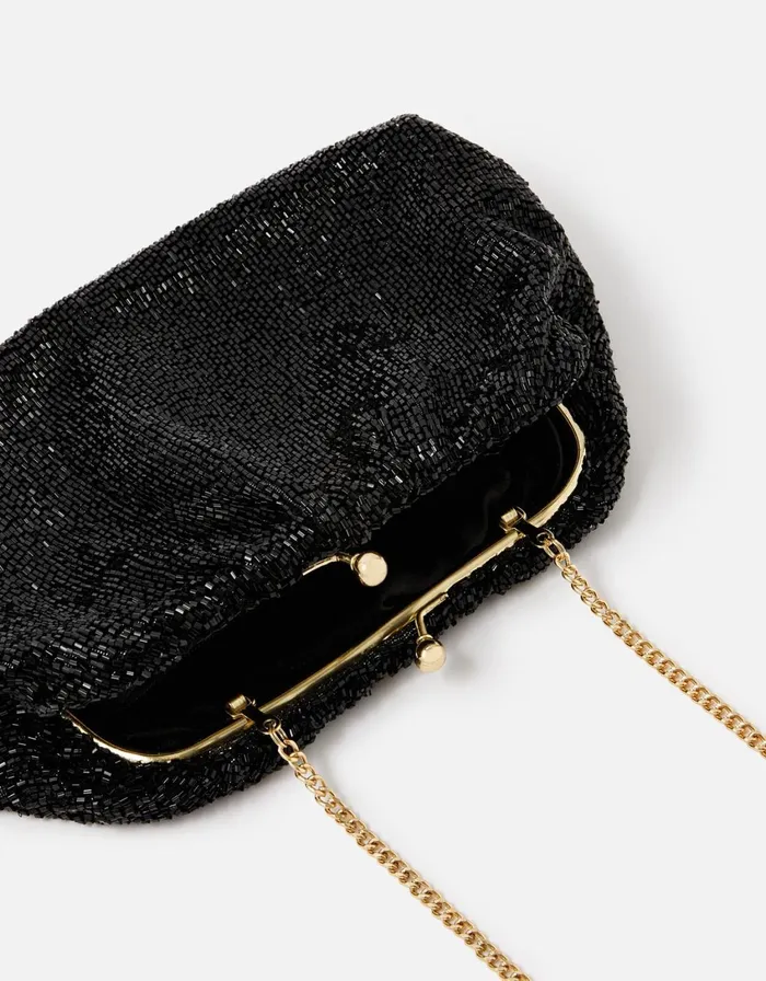 Accessorize Beaded Shimmer Clutch Bag Black Women Clutch Bags