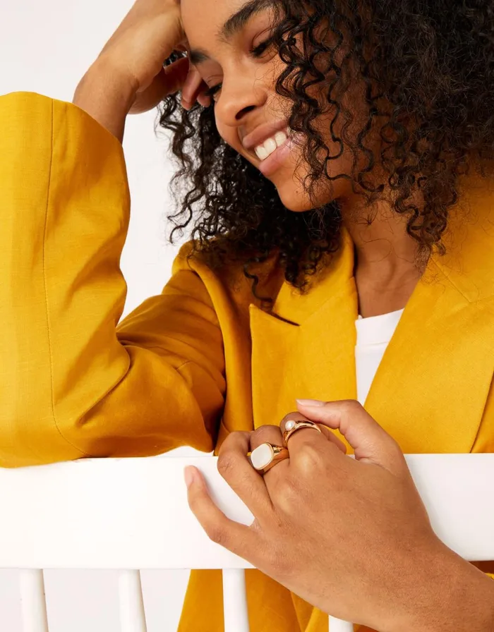 Accessorize Blue Harvest Pearl Signet Ring Duo Cream Pearl Women Rings