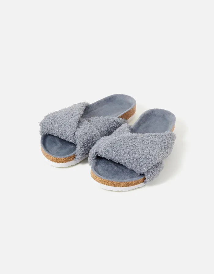 Accessorize Borg Twist Footbed Slippers Grey Grey Women Slippers