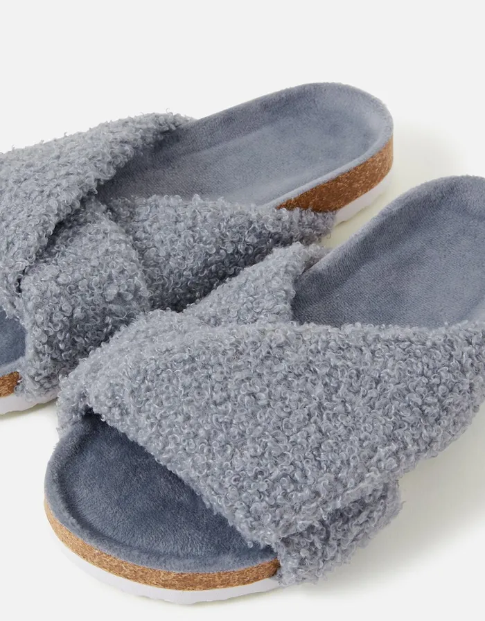 Accessorize Borg Twist Footbed Slippers Grey Grey Women Slippers