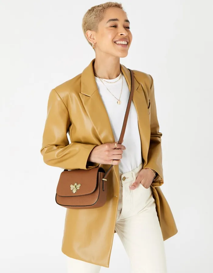 Accessorize Britney Bee CrossBody Bag Tan Tan Women Vegan Bags Backpacks and Purses