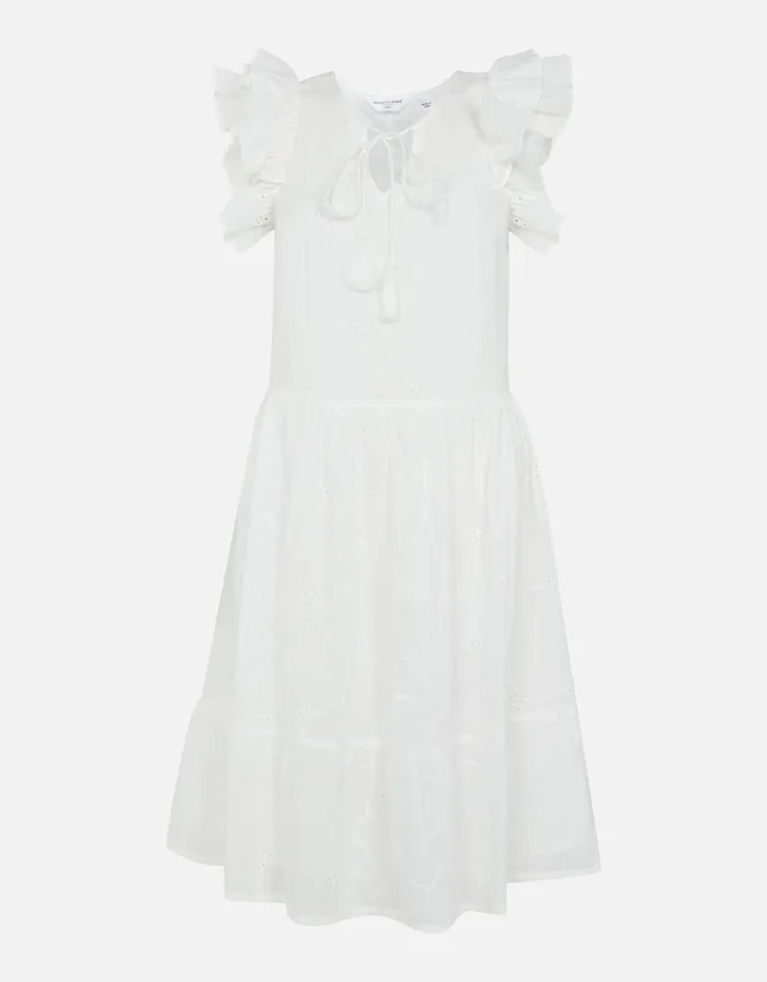Accessorize Broderie Frill Shoulder Midi Dress White White Women Dresses
