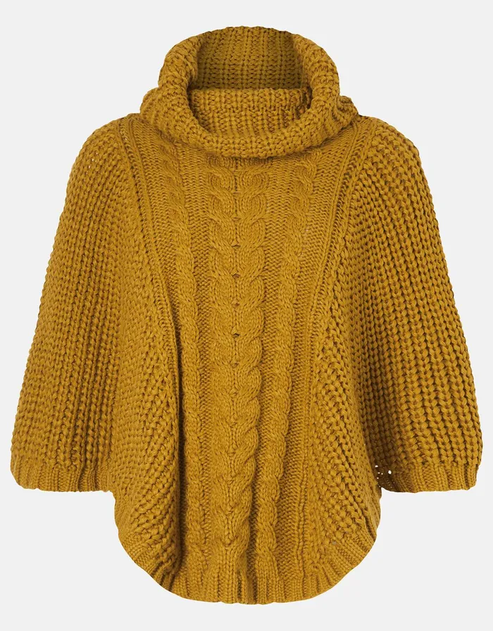 Accessorize Cable Knit Poncho Yellow Ochre Women Ponchos