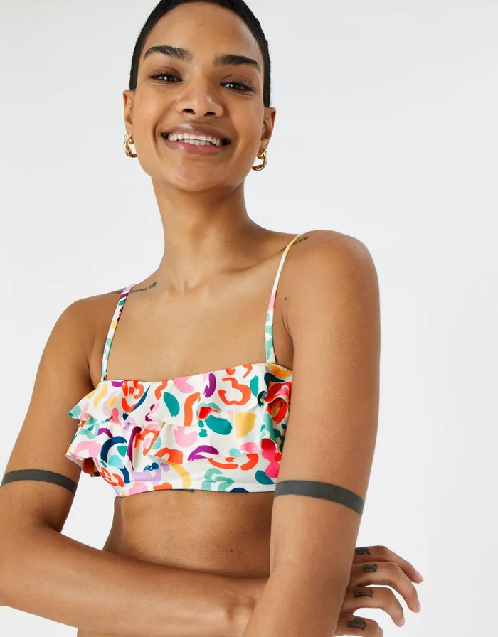 Accessorize Colour Splash Frill Bandeau Bikini Top Multi Brightsmulti Women Bikinis