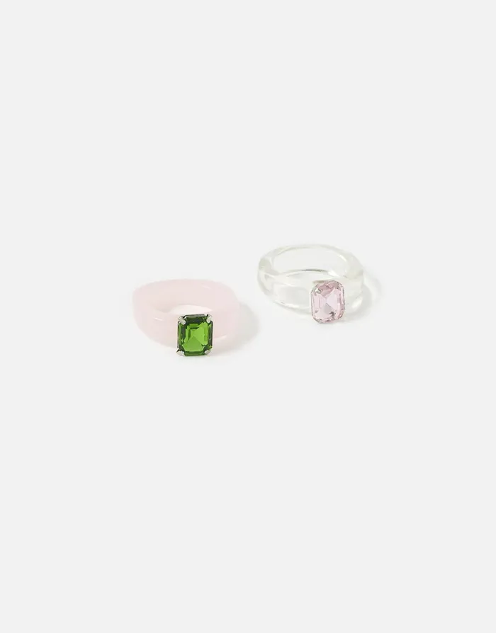Accessorize Eye Candy Clear Resin Gem Ring Set Multi Pastelmulti Women Rings