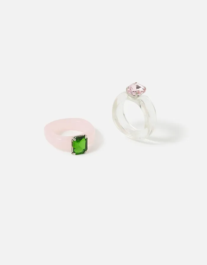 Accessorize Eye Candy Clear Resin Gem Ring Set Multi Pastelmulti Women Rings