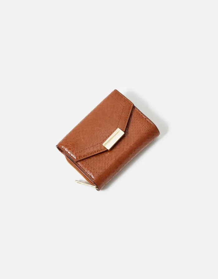 Accessorize Faye Snake Foldover Purse Tan Tan Women Vegan Bags Backpacks and Purses