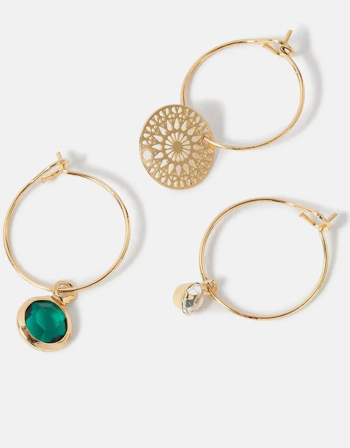 Accessorize Filigree And Stone Hoop Earring Set Women Earrings