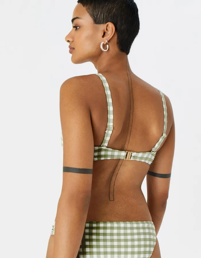 Accessorize Gingham Bandeau Bikini Top Green Khaki Women Bikinis