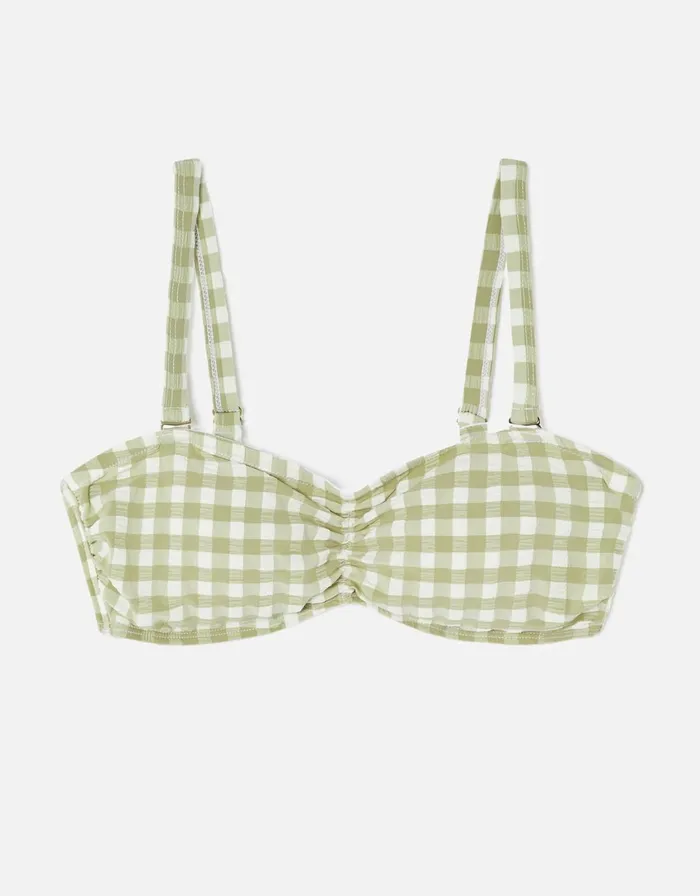 Accessorize Gingham Bandeau Bikini Top Green Khaki Women Bikinis
