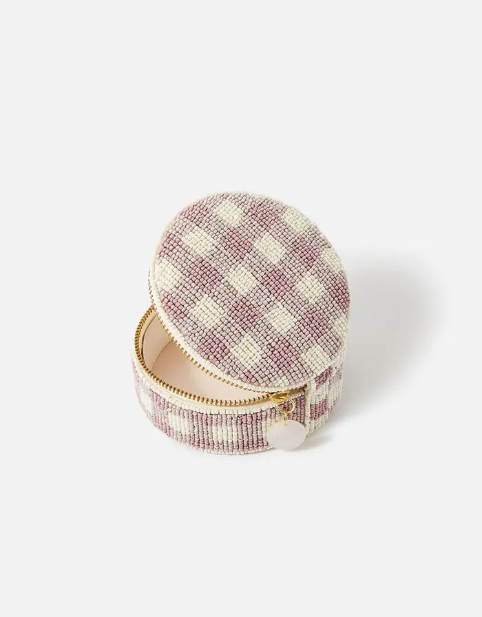 Accessorize Gingham Beaded Jewellery Box Women Travel Accessories