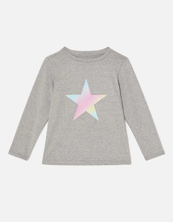 Accessorize Girls Long Sleeve Star TShirt Grey Grey Girls Sportswear