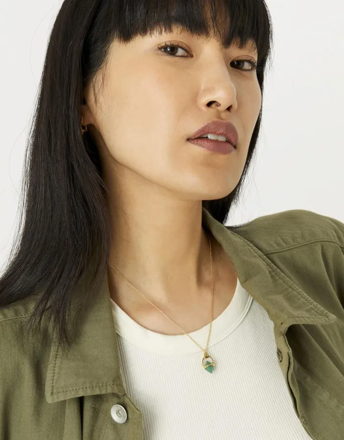 Accessorize GoldPlated Aventurine Healing Stone Pendant Necklace Women Necklaces