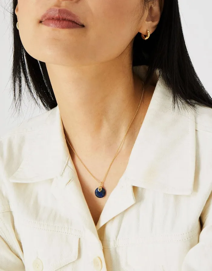 Accessorize GoldPlated Circle Lapis Lazuli Healing Stone Necklace Women Necklaces