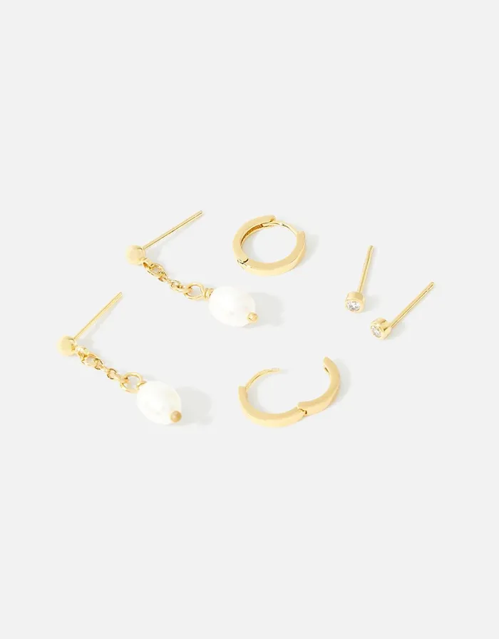 Accessorize GoldPlated Crystal And Pearl Drop Earring Set Women Earrings