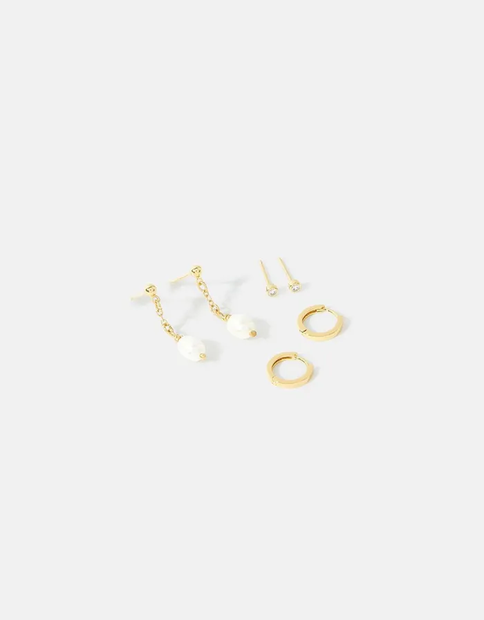 Accessorize GoldPlated Crystal And Pearl Drop Earring Set Women Earrings