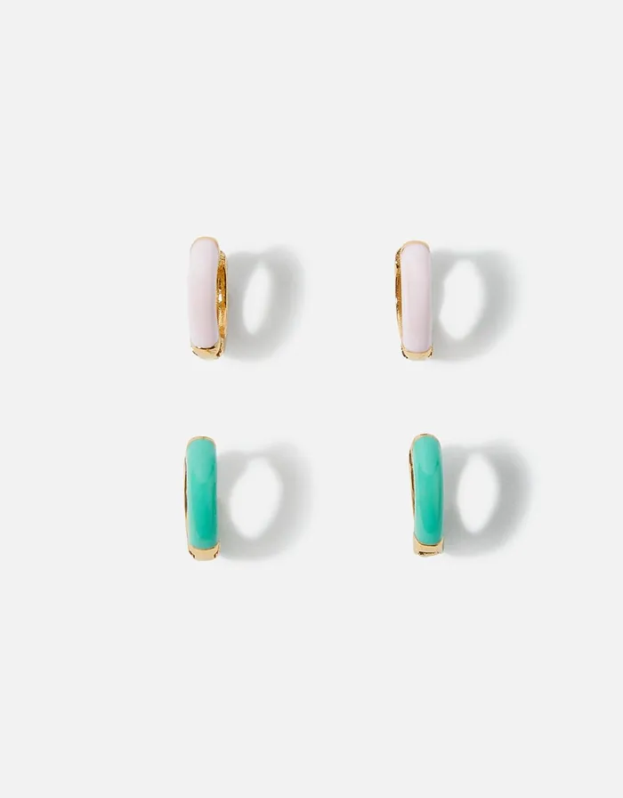 Accessorize GoldPlated Enamel Huggie Hoop Set Women Earrings