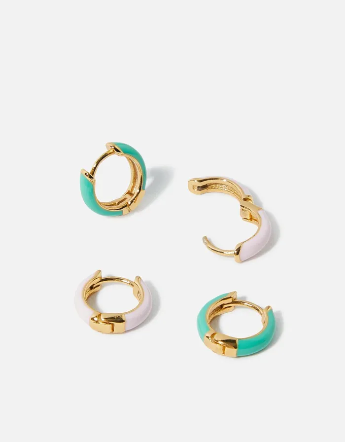 Accessorize GoldPlated Enamel Huggie Hoop Set Women Earrings