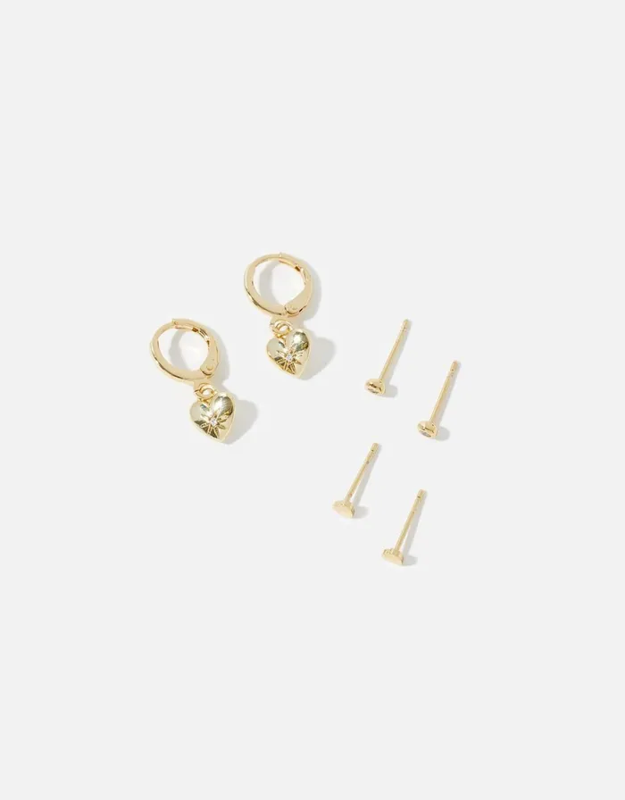 Accessorize GoldPlated Heart Earring Set Women Earrings