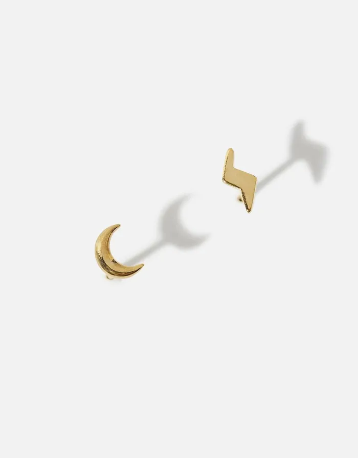 Accessorize GoldPlated Moon And Bolt Stud Earrings Women Earrings