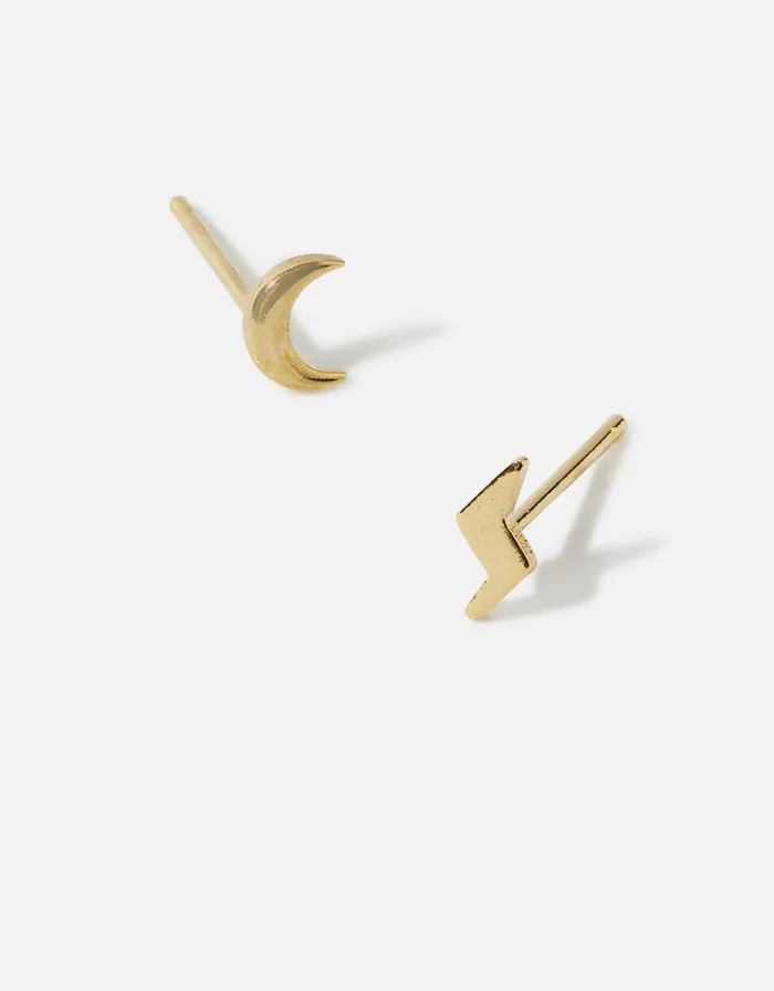 Accessorize GoldPlated Moon And Bolt Stud Earrings Women Earrings