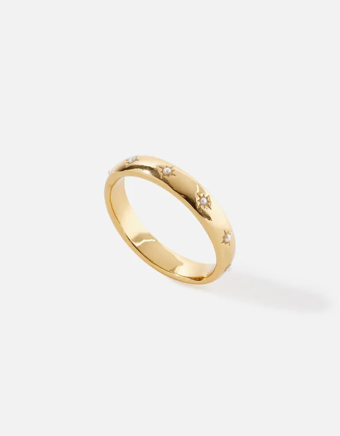 Accessorize GoldPlated Pearl Star Band Ring Gold Gold Women Rings