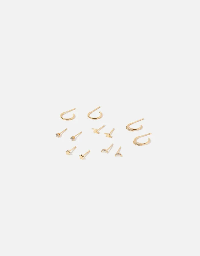 Accessorize GoldPlated Sun Moon Stud And Hoop Set Women Earrings