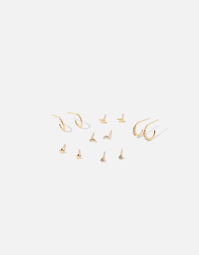 Accessorize GoldPlated Sun Moon Stud And Hoop Set Women Earrings
