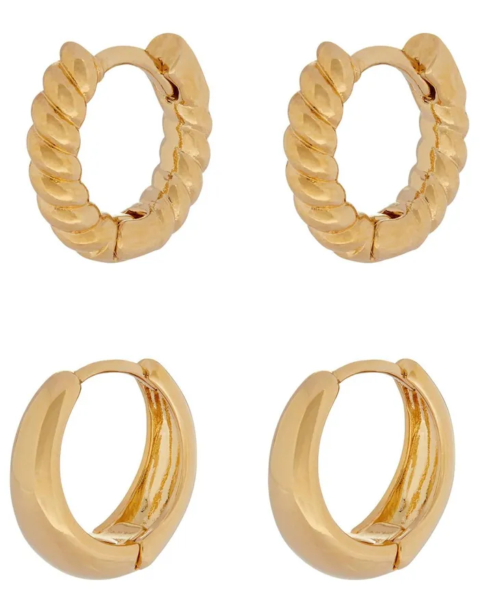 Accessorize GoldPlated Twist And Plain Huggie Hoop Set Women Earrings