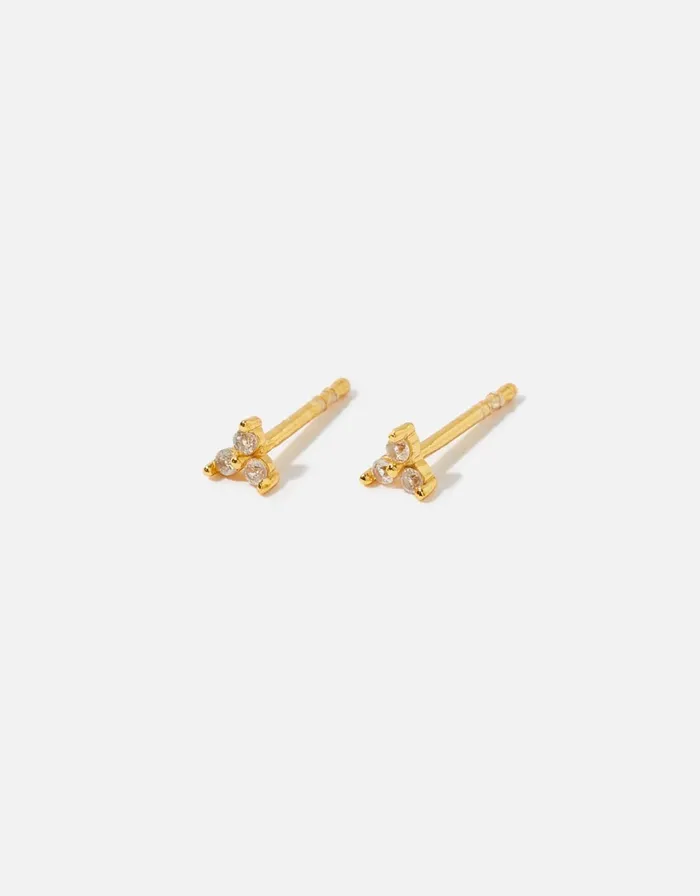 Accessorize Gold Vermeil White Topaz Trio Studs Women Earrings