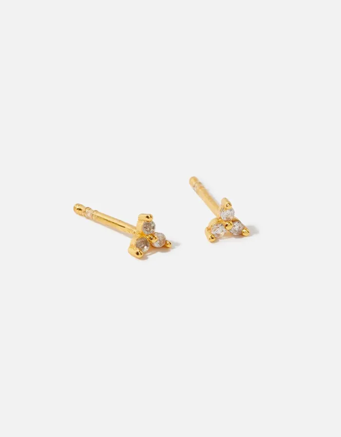 Accessorize Gold Vermeil White Topaz Trio Studs Women Earrings
