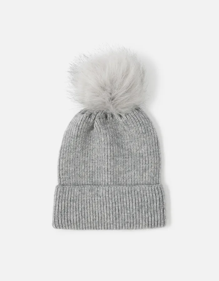 Accessorize Knit PomPom Beanie With Recycled Fabric Grey Light Grey Women Hats