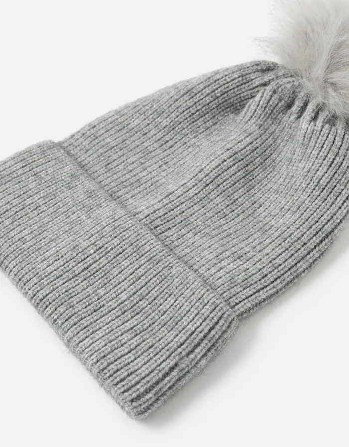 Accessorize Knit PomPom Beanie With Recycled Fabric Grey Light Grey Women Hats