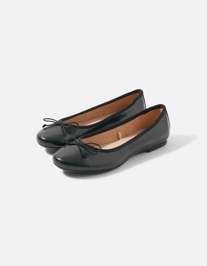 Accessorize Leather Ballerina Flats Black Black Women Flat Shoes