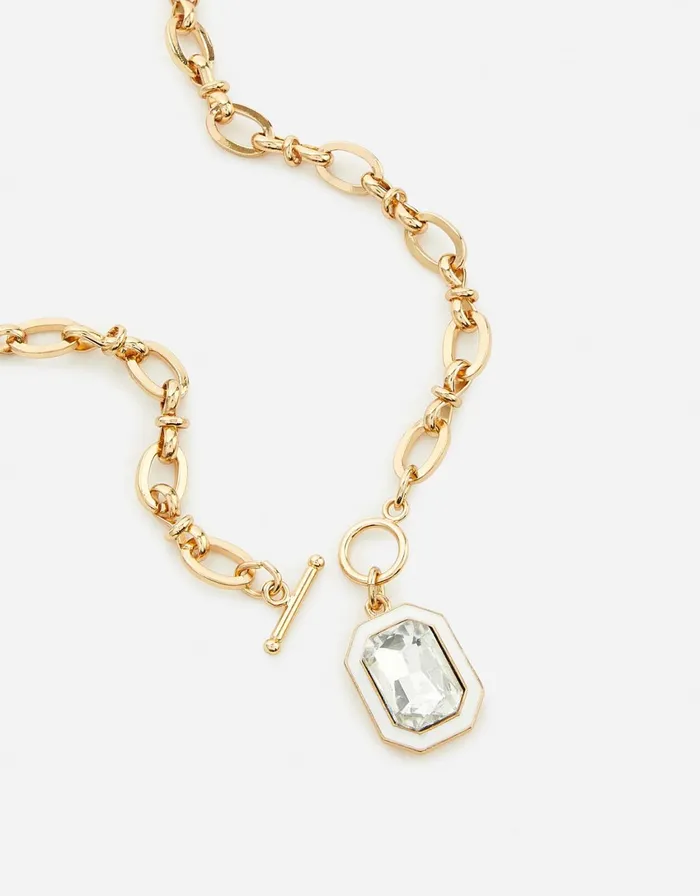 Accessorize Pastel Pop Enamel Crystal Chain TBar Pendant Necklace Women Necklaces