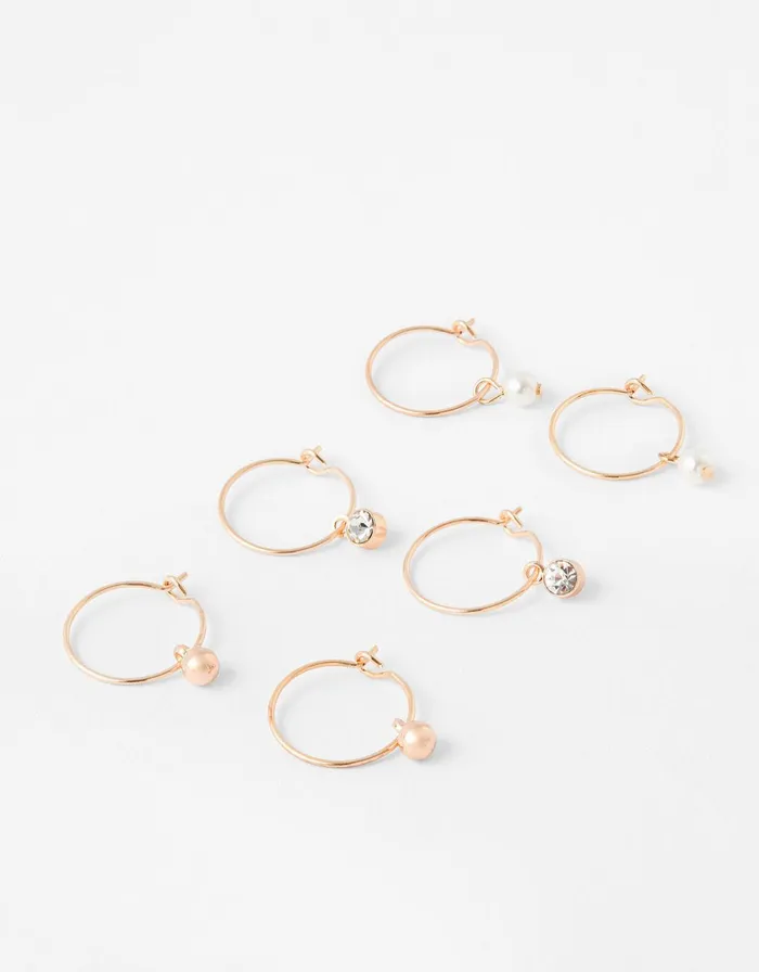 Accessorize Pearl And Crystal Charm Mini Hoop Set Women Earrings