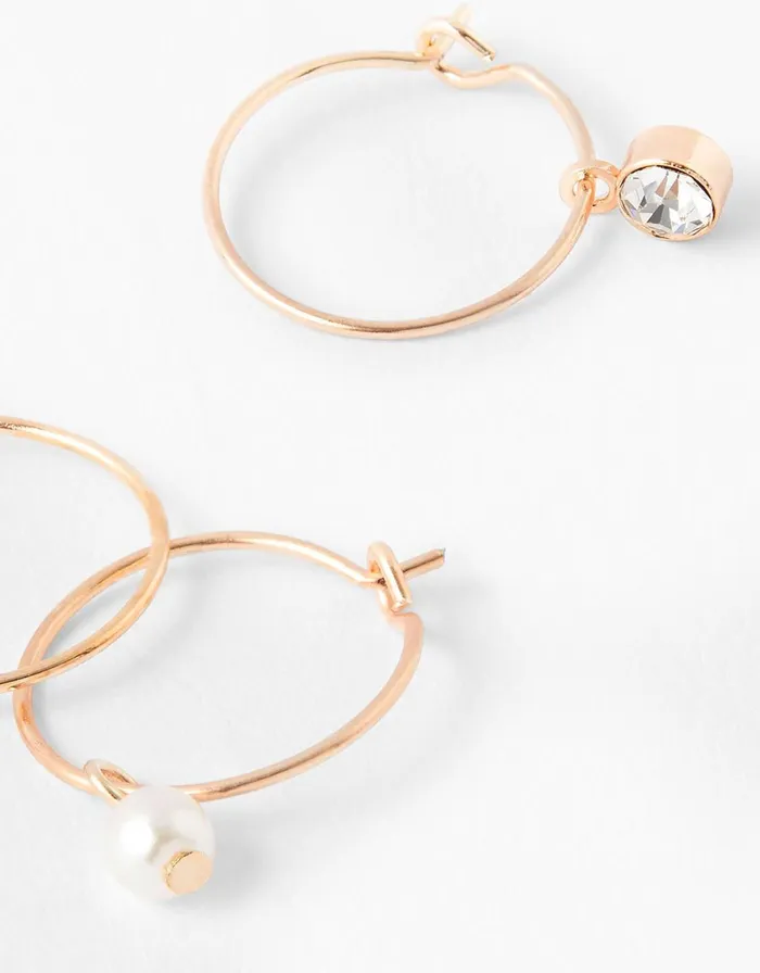 Accessorize Pearl And Crystal Charm Mini Hoop Set Women Earrings