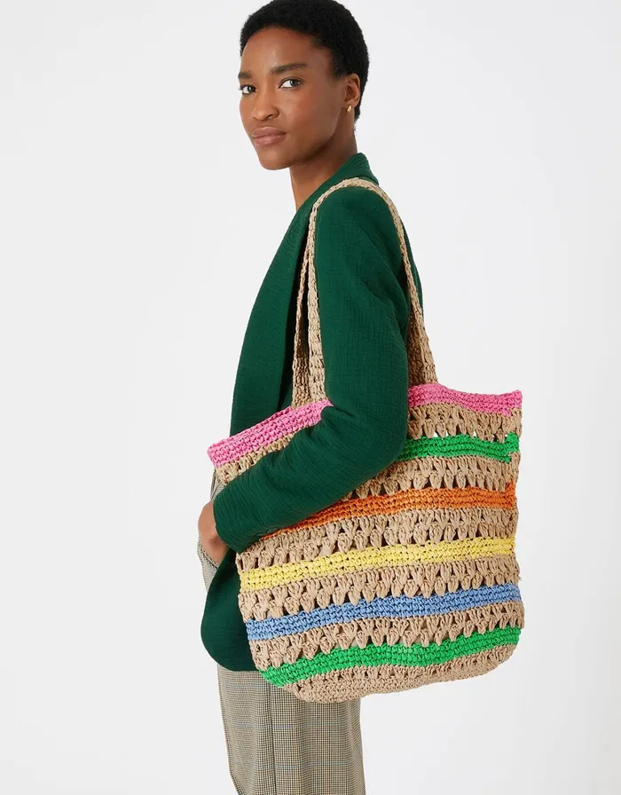 Accessorize Rainbow Raffia Shopper Bag Women Beach Bags