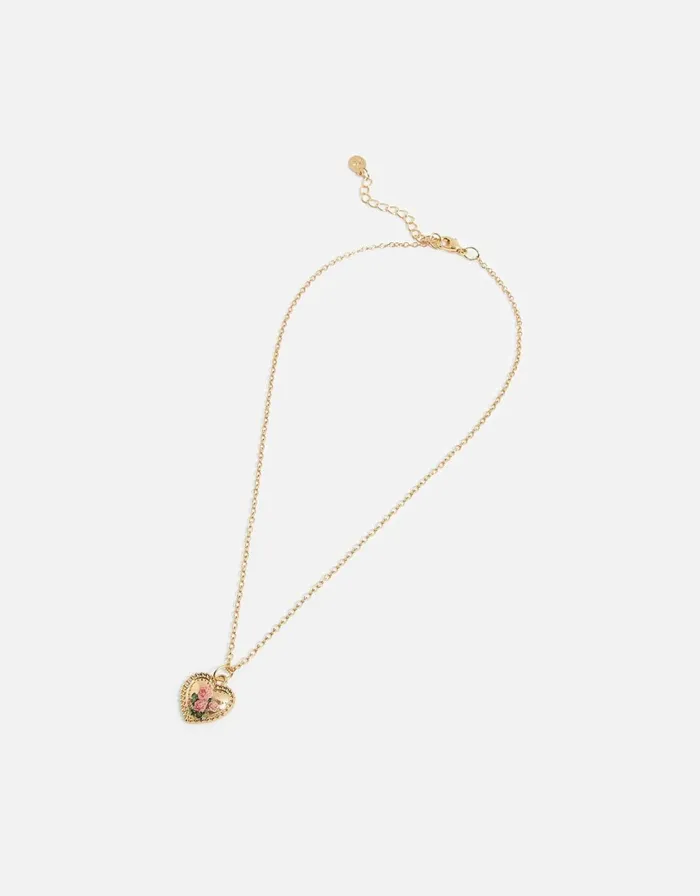 Accessorize Romantic Ramble Rose Print Heart Pendant Necklace Women Necklaces