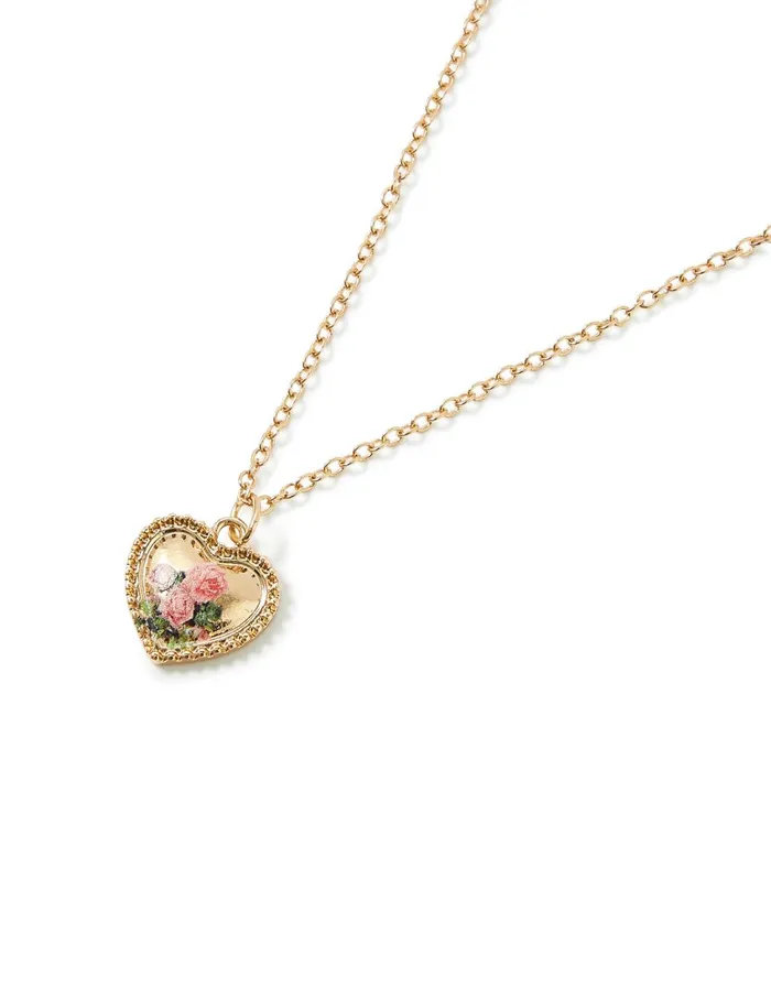 Accessorize Romantic Ramble Rose Print Heart Pendant Necklace Women Necklaces