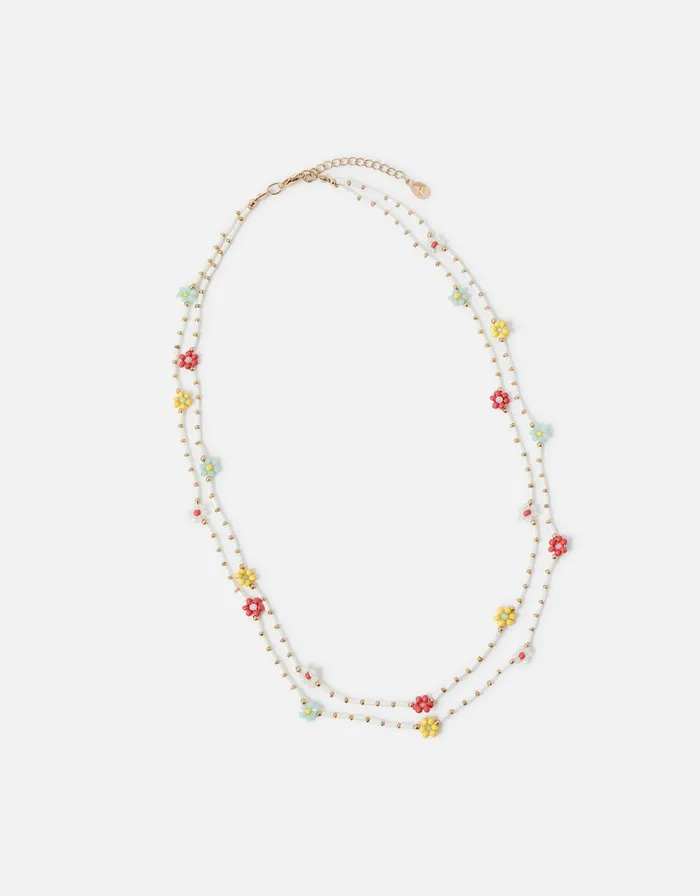 Accessorize Seascape Beaded Layered Flower Necklace Women Necklaces