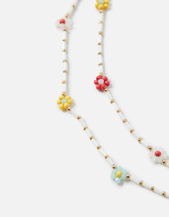 Accessorize Seascape Beaded Layered Flower Necklace Women Necklaces
