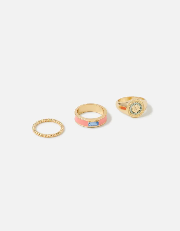 Accessorize Seascape Shell Enamel Ring Set Multi Pastelmulti Women Rings