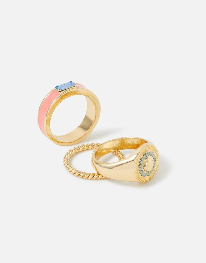 Accessorize Seascape Shell Enamel Ring Set Multi Pastelmulti Women Rings