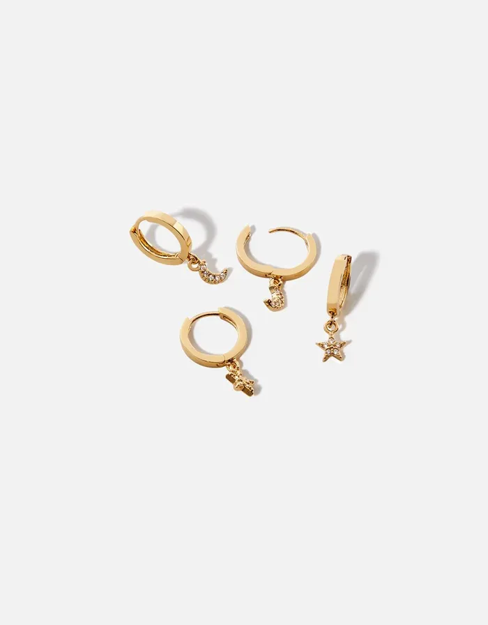 Accessorize Star And Moon Huggie Hoop Set Women Earrings