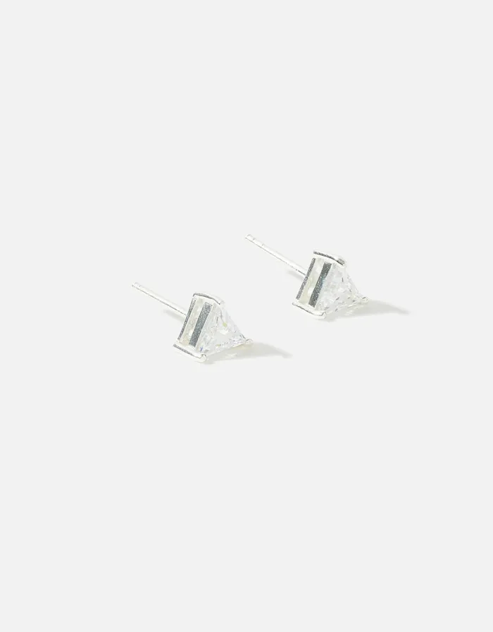 Accessorize Sterling Silver Cubic Zirconia Triangle Studs Women Earrings