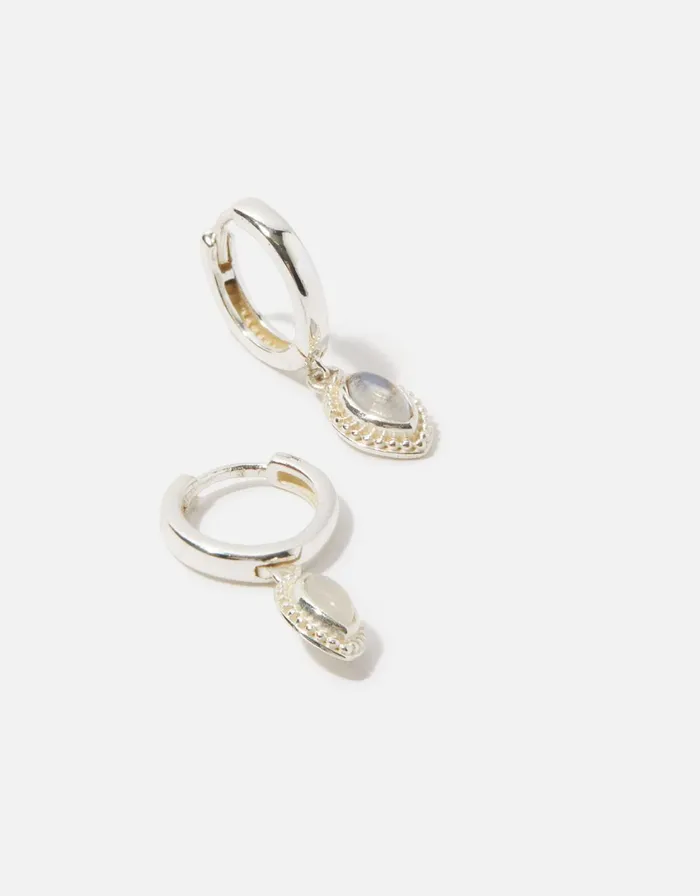 Accessorize Sterling Silver Moonstone Hoops Women Earrings