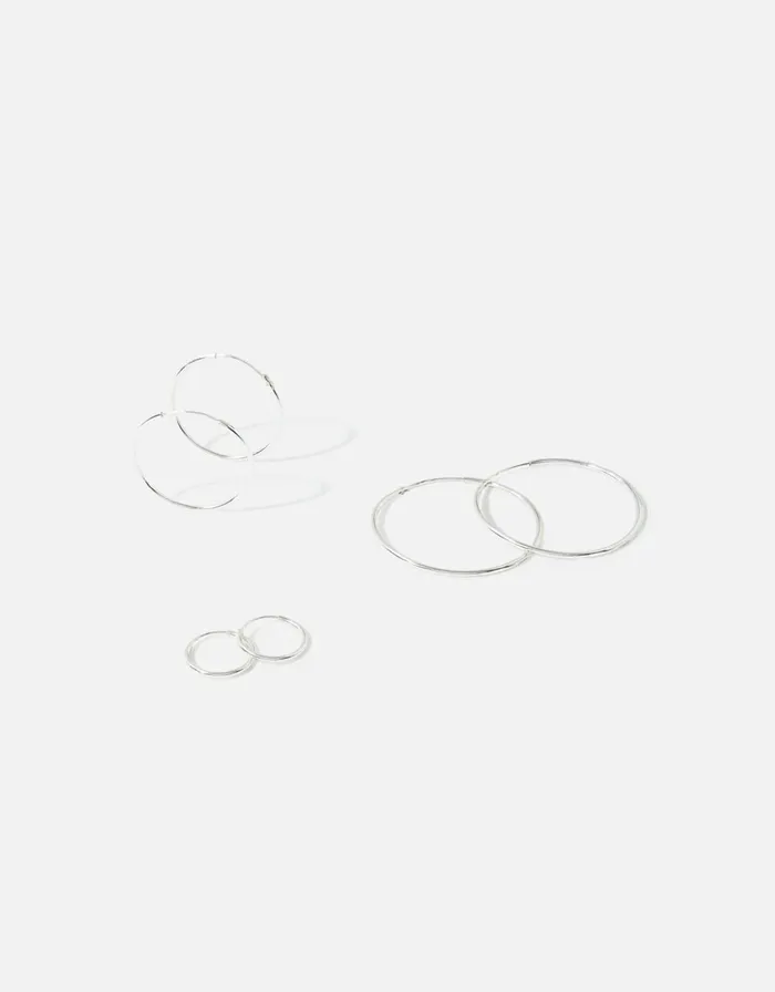 Accessorize Sterling Silver Plain Hoop Earring Set Women Earrings